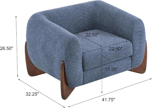 Christopher Knight Home Holly Modern Boucle Fabric Upholstered Club Chair for Living Room, Home Office, Apartment, Relaxing Chair with Removable Cushion and Birch Wood Legs, Blue + Walnut