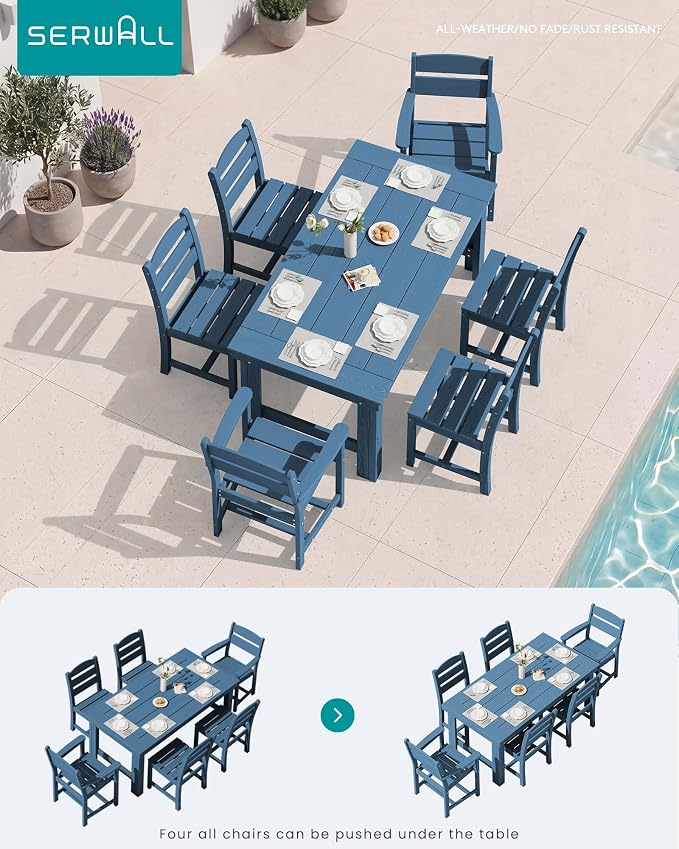 SERWALL HDPE Outdoor Dining Table and Chairs Set for 4 | with Armless Chair Seat