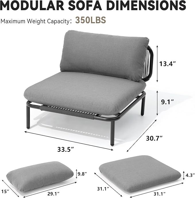 Crestlive Products Oversized Outdoor Couch, 2-Seater Modular Sectional Sofa with Cushions, Modern Patio Conversation Set for Backyard, Deck, Porch or Poolside