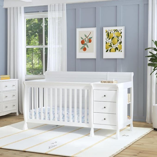DaVinci Kalani 4-in-1 Convertible Crib and Changer Combo in White | GREENGUARD Gold Certified, Converts to Toddler Bed, Daybed & Full-Size Bed, 4 Adjustable Mattress Heights, Easy to Assemble