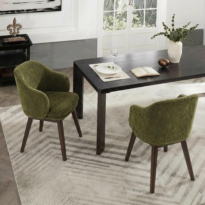 KISLOT Wooden Dining Chairs Set of 4, Fabric Barrel Upholstered Modern Dining Dining Room Chairs with Soild Wood Leg & Double-Layer Thick Cushion for Restaurant, Kitchen, Green