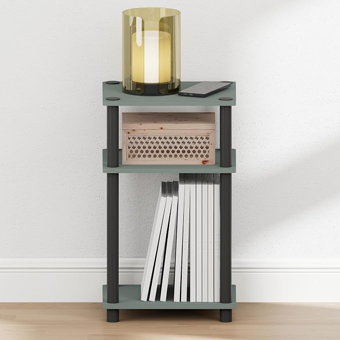 Furinno JUST Night Stand, 3-Tier Turn-N-Tube Nightstand, Toolless Bedside Table, End Table, Side Table with Open Storage, for Bedroom, Closet, Dorm, Sage Green