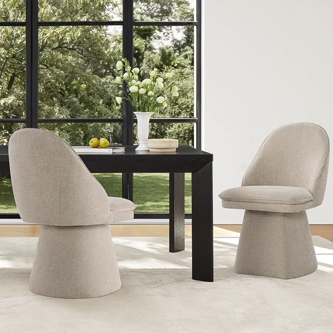 KISLOT Swivel Dining Chairs Modern Desk Chair Upholstered Linen Fabric Side Chair for Kitchen Dining Room Bedroom,Khaki,4 Box