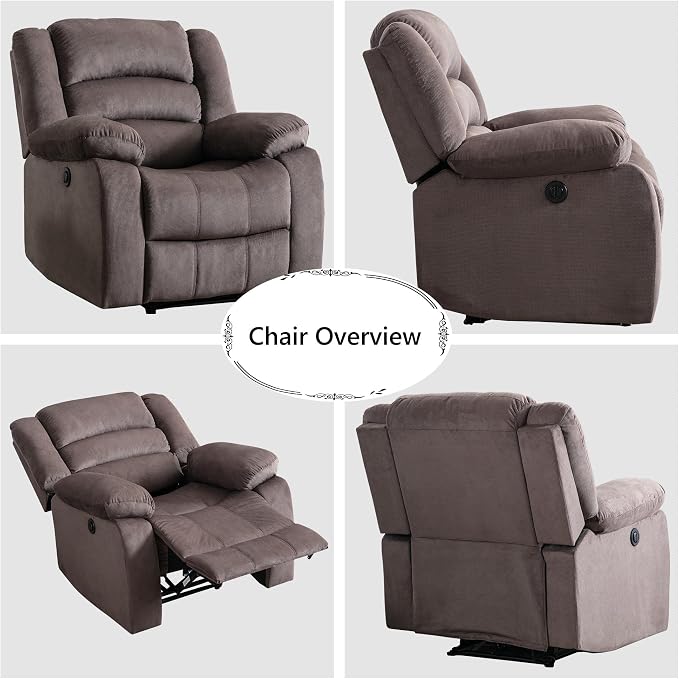 EBELLO Classic Power Recliner Chair, Oversized Electric Overstuffed Reclining Chair with Thick Cushion and Back,Single Sofa with Comfortable Armchair, Brown, 2Pcs