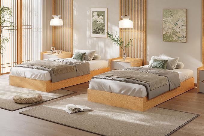 Garvee Wood Platform Bed Frame, Twin Size Low Profile Bed Frame Without Headboard, Wood Slat Support, No Box Spring Needed, Easy Assembly