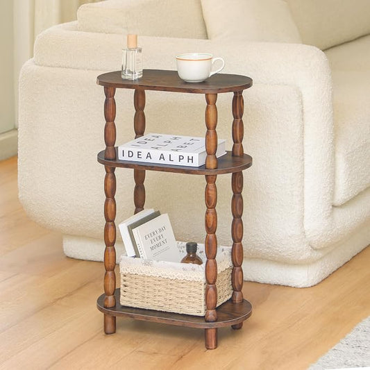 MaxSmeo Narrow Side Table Set of 2, 3-Tier Narrow End Table Living Room Set of 2 with Storage, Skinny Side Table Nightstand for Small Space, Bedrooms, Living Room (Rustic Brown)