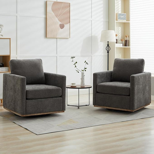 Aoiy & Wifon 30.7" W Swivel Accent Chair Set of 2, Mid Century Modern Swivel Chairs for Living Room, Comfy Small Accent Chair, Wavy Chenille, Charcoal