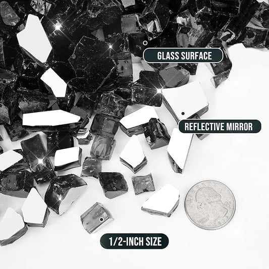 Skyflame 15-Pound Black Fire Glass, 1/2 Inch Reflective Fireplace Glass for Fire Table, Fire Bowl, Landscaping