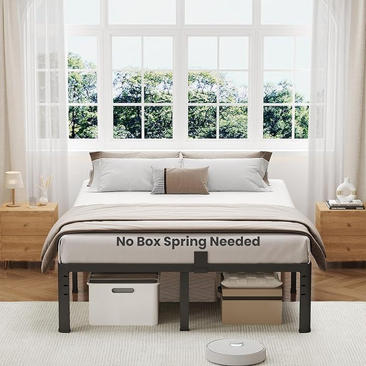 NKZ 18 Inch Metal Platform Bed Frame, King Size Bed Frame with Round Corner Legs, 3,500 lbs Heavy Duty Steel Slats Support, No Box Spring Needed, Easy Assembly, Noise Free