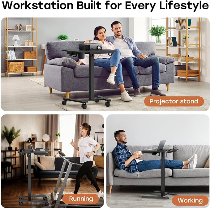 Small Mobile Standing Desk with Drawer, 23.6"x19.7" Rolling Laptop Cart on Wheels, Height Adjustable Sit Stand Computer Workstation with Storage for Compact Space, Black