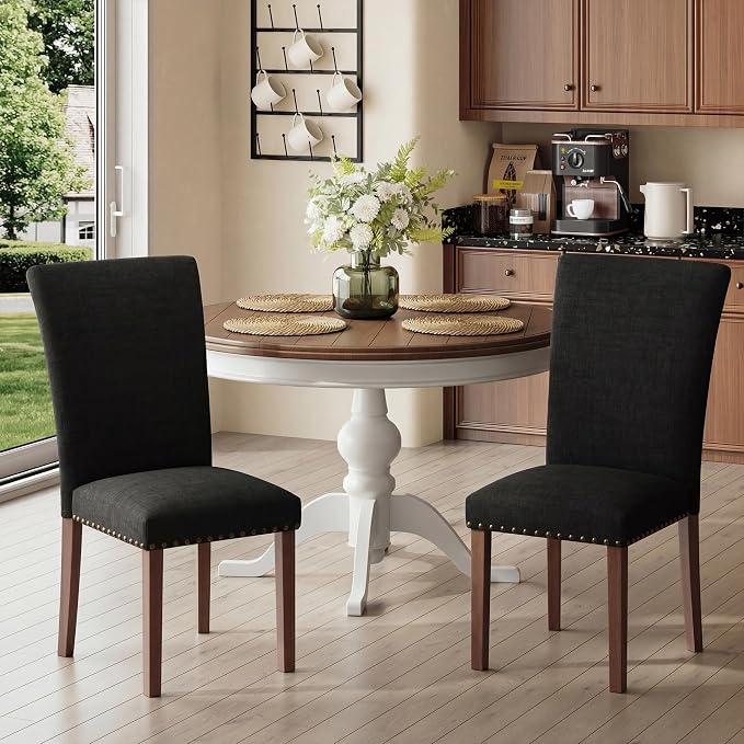 MALOL Dining Chairs Set of 6, High Back Dining Chair with Wood Legs and Nailhead Trim, Modern Padded Kitchen Room Chairs for Dining Room/Restaurant, Black