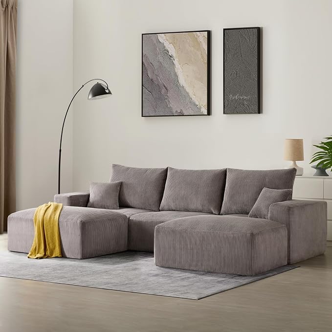 40" Oversized Large Square Corduroy Ottoman Pouf - Poofy Plush Foot Rest with Foam Chunk Filling, Movable Floor Pouf Footstool & Ottoman Coffee Table for Living Room Couch Bedroom, Grey(2 Pieces)