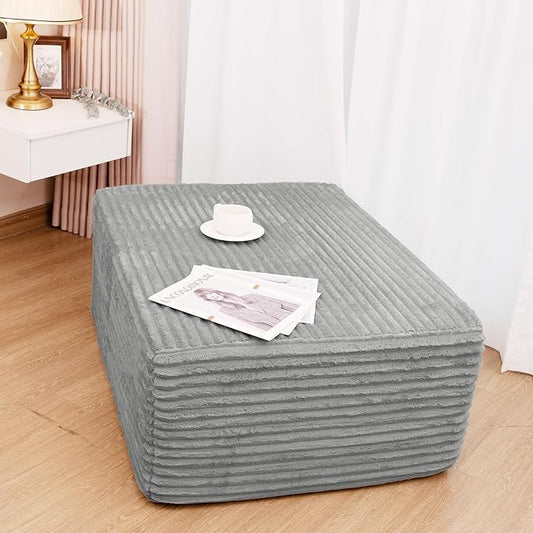 37.4" Plush Corduroy Ottoman, Upholstered Cloud Ottoman for Boneless Couch in a Box, Modular Sectional Couches for Living Room Bedroom, Compressed Memory Foam, No Assembly Require, Grey
