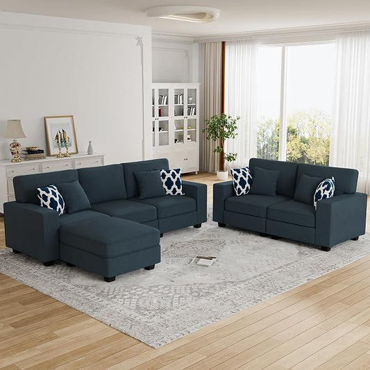 Legend Vansen Oversized Modular Sectional Sofa,U/L‑Shaped Reversible Couch with Ottoman,Deep Seat Plush Polyester Sofa for Living Room,6‑Seater,Charcoal