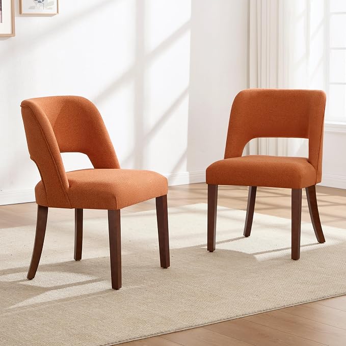 Dining Chairs Set of 2,Modern Dining Room Chairs with Thick Cushions,Upholstered Linen Fabric Kitchen Chairs for Kitchen Dining Room Orange