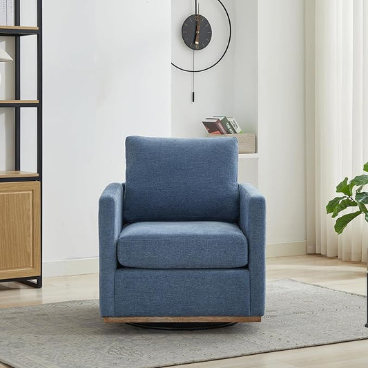 Swivel Accent Chair Set of 2, 360 Degree Square Swivel Chair for Living Room, Mid Century Modern Upholstered Barrel Chair,Comfy Sofa Armchairs for Bedroom,Nursery,Chenille, Blue