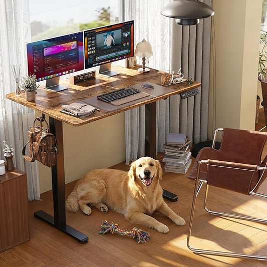 Claiks Electric Height Adjustable Stand Up Desk, 32x19 Inches Sit Stand Desk for Home Office, Rustic Brown Top/Black Frame