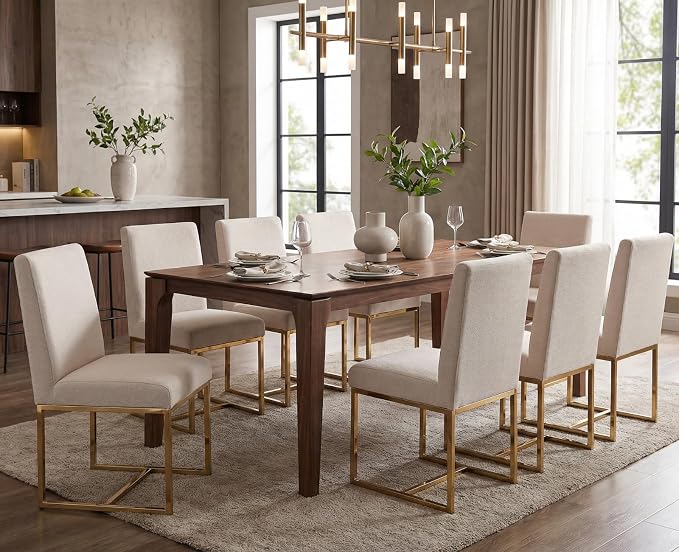 CIMOTA Modern Dining Chairs Set of 4, Upholstered Dining Room Chairs Armless Guest Side Chair with Gold Base for Dining Room/Kitchen, Beige, 4PCS