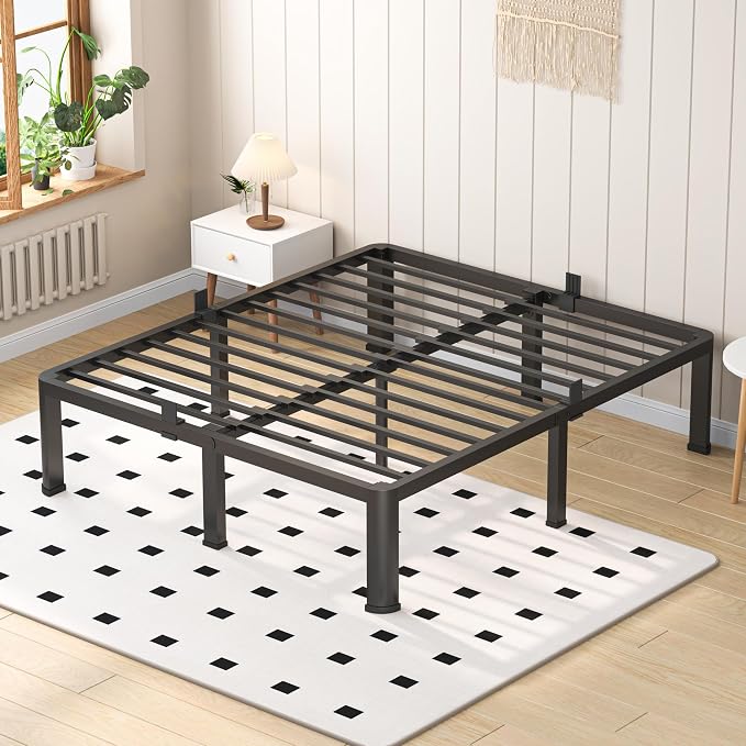 VIPSHOW 12 Inch Queen Heavy Duty 3500 lbs Bed Frame with Round-Corner Legs & Anti-Squeak Design – Quick Assembly Metal Platform, No Box Spring Needed