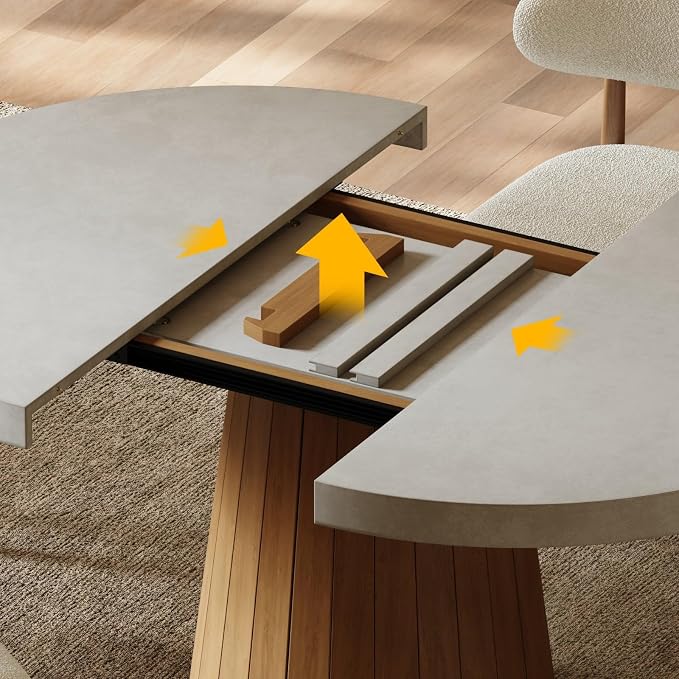 homary Extendable Dining Table for 6 Round to Oval 39"-55", Solid Wood Kitchen Table for 4-6 People, Space-Saving Design for Small Spaces & Family Gatherings