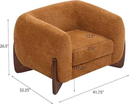Christopher Knight Home Holly Modern Boucle Fabric Upholstered Club Chair for Living Room, Home Office, Apartment, Relaxing Chair with Removable Cushion and Birch Wood Legs, Caramel Brown + Walnut