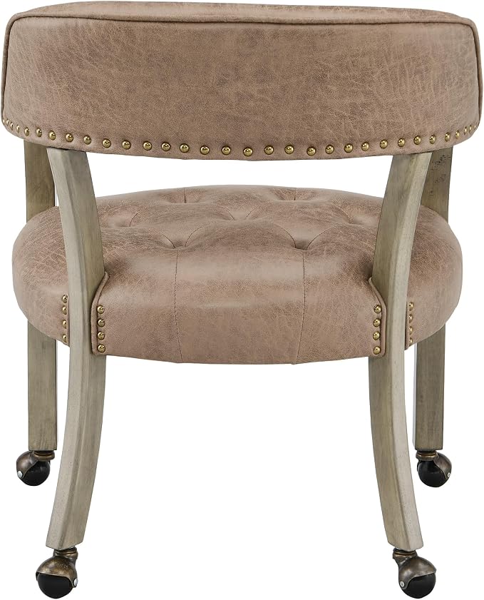 LEEMTORIG Set of 6 Dining Chairs with Casters and Arms, Rolling Dining Chairs with Wheels for Elderly, Ergonomic Wide Seat Wood Office Chairs, 26"Dx25.2"W, Grey Legs&Yellowish Brown Fabric SY-1318-LT