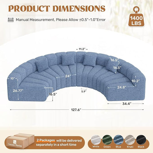 128" Oversized Curved Cloud Couch, Modern Compressed Modular Sectional Sofa, 4 Seater Boneless Couches for Living Room, No Assembly Required, Light Blue 1 PCS