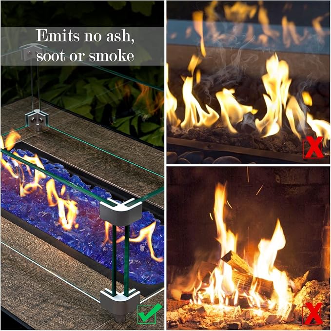 GASPRO 10 lbs Fire Glass for Propane Fire Pit, 1/2-Inch Decorative Firepit Glass Rock for Gas Fireplace, Ocean Blue