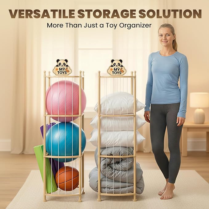 Stuffed Animal Storage Organizer, Wooden Toy Storage Organizer & Plush Storage Tower with Elastic Cords, Stuffed Animal Zoo for Kids Bedroom, Playroom & Nursery, Solid Pine, 15.7 x 15.7 x 53.5 In