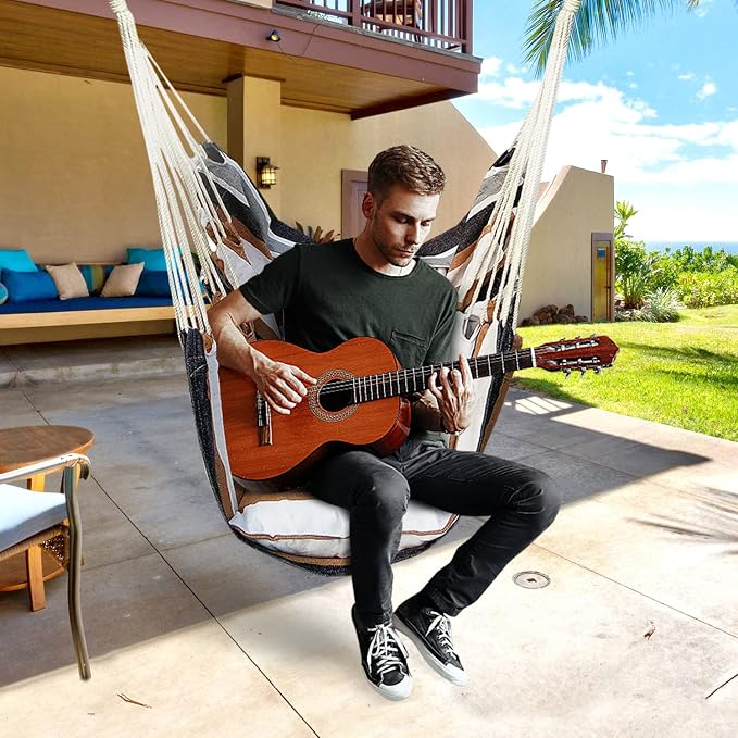 KPX Ourdoor Hanging Hammock Chair – Comfortable Tree Swing Chair Large Size 110X130cm(Without Pillows) - 330 Lbs Weight Capacity (Brown)