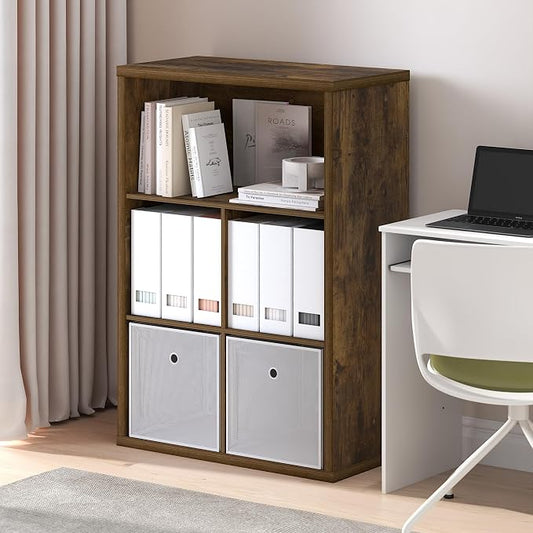Furinno Cubicle Book Shelf, 5-Cube Bookshelf, Extra Thick Frame Cube Storage Organizer Bookcase with Closed Back, 15.3 x 29.9 x 43.3, for Living Room, Bedroom, Home Office, Amber Pine
