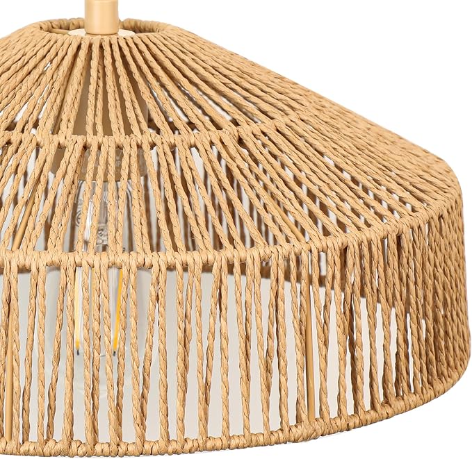 Qingmiao Boho Plug in Pendant Light, Rattan Hanging Lamp Plug in with Woven Shade, 3-Way Dimmable Hanging Light Fixture for Living Room Bedroom Kitchen Ceiling Home Decor