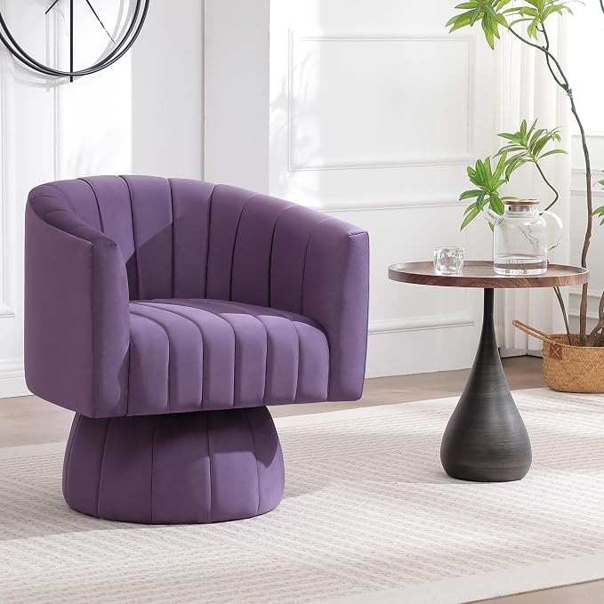 Swivel Accent Barrel Chair Set of 2, Cute Comfy Small Round 360° Arm Chair, Velvet Sofa Club Reading Chair for Living Room Bedroom Office Purple
