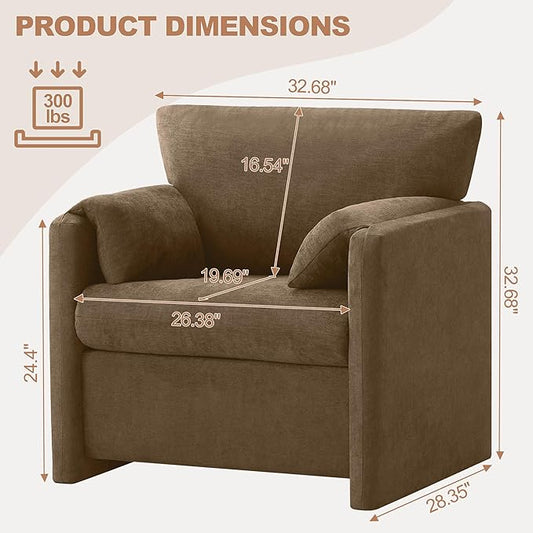 Oversized Accent Chair for Living Room, 32.68" Large Modern Armchair Set of 2 with Deep Seat, Mid-Century Comfy Reading Chair with Padded Arms, Chenille Single Sofa Chairs for Bedroom, Dark Brown