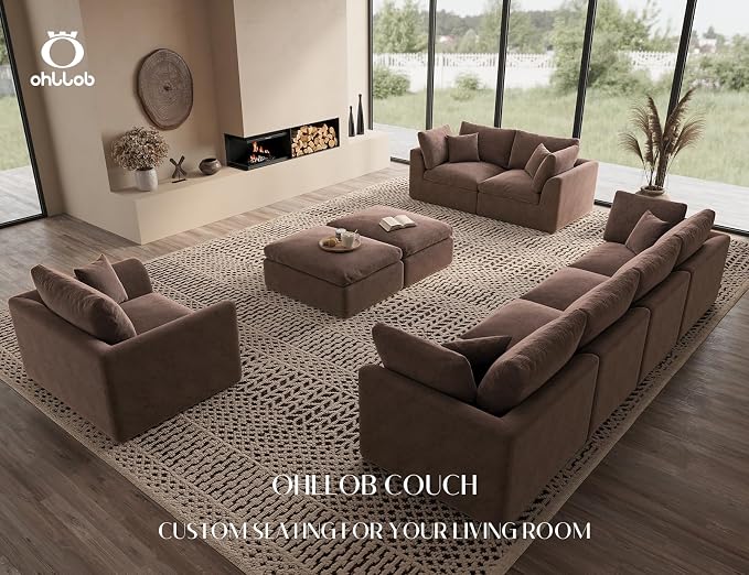 ohllob 48.6" Single Sofa, Small Boneless Couches for Living Room, Cloud Couch for Bedroom, Office, Brown