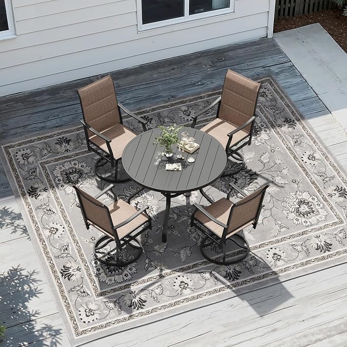 Soohow Outdoor Dining Set for 4, 5-Piece Round Table Patio Dining Set, 4 x Swivel Patio Chairs and 1 x 41 Round Outdoor Dining Table, for Poolside, Backyard and Proch