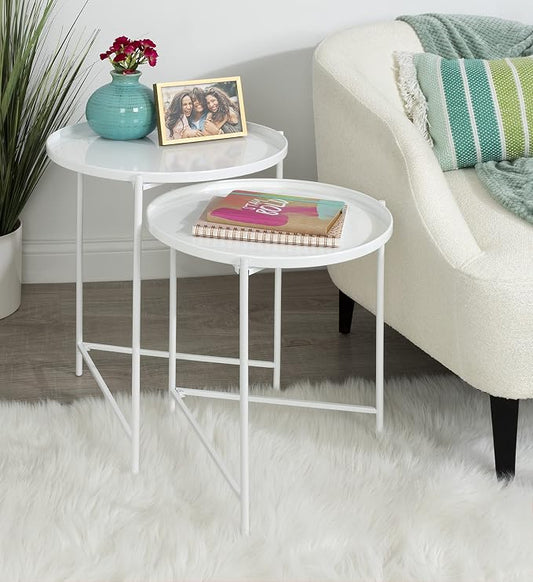 Kate and Laurel Ulani Modern Nesting Side Table, Set of 2, White, Sophisticated Glam End Tables for Storage and Display
