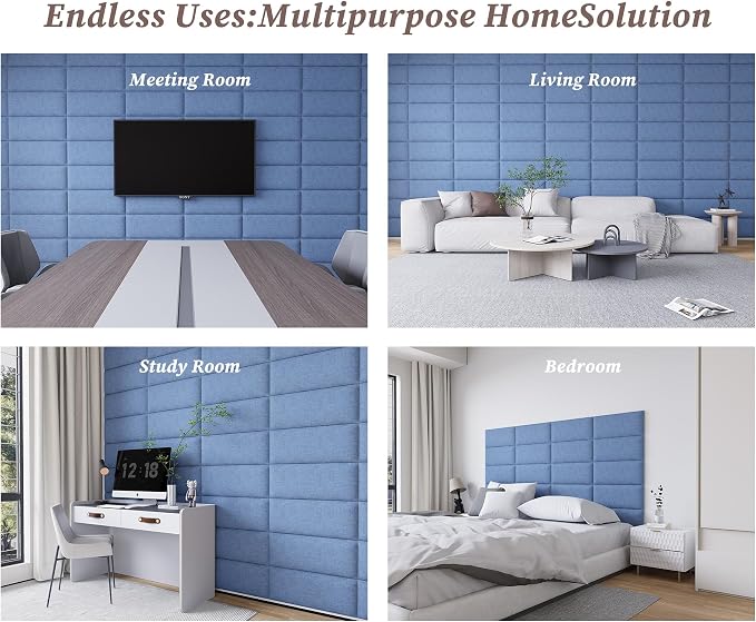 Peel and Stick Upholstered Wall Mounted Headboard Queen Size, 9 Panels Tufted Fabric Headboard,Wall Mounted Headboards, Interior Wall Panels for Bedroom, 10"x24" Light Blue