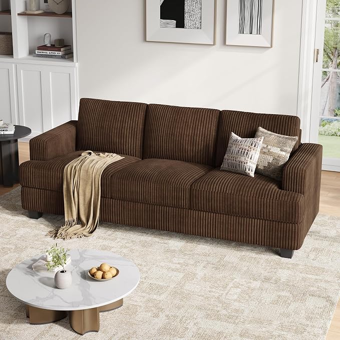 COPIAE 89 Inch Sofa with Extra Deep Seats Oversize, 3 Seater Sofa for Living Room, Modern Couch and Sofa, Comfy Armrests and Seats and Backrests, Easy Installation,Wide Corduroy Fabric Brown