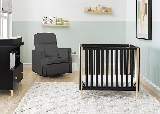 Delta Children Gio Mini Crib with 2.75" Mattress Included, Ebony/Natural