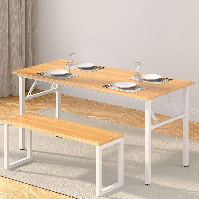 Need Folding Computer Desk, Large 60 inches Folding Table for Home Office, No Install Needed Foldable Writing Table Desk, Teak and White