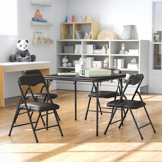 Flash Furniture Mindy Kids 5-Piece Folding Table and Chairs Set for Daycare and Classrooms, Children's Activity Table and Chairs Set, Black