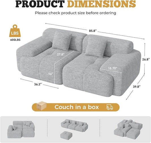 85" Cloud Loveseat Sofa in a Box, Modern Small Couch No Assembly Required, Comfy Deep Seat Boneless Couches for Living Room, Bedroom, Apartment, Light Grey 1 PCS