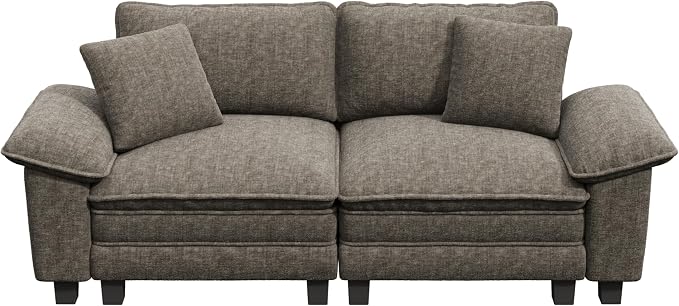 PHI VILLA Indoor Modular Couches Sets, 87.5" Sectional Loveseat Sofa with Upholstered Deep Seat, 2-Seater Comfy Couches for Living Room Bedroom, Chenille Fabric, Smoky Grey