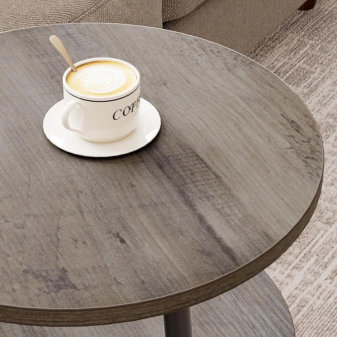 Round Side Table with Power Outlet & USB Ports, 3-Tier End Table with Storage Shelf, 15.7" Wide Nightstand for Small Spaces, Tall Bedside Table Capable of Charging Laptops & Phones, Rustic Brown