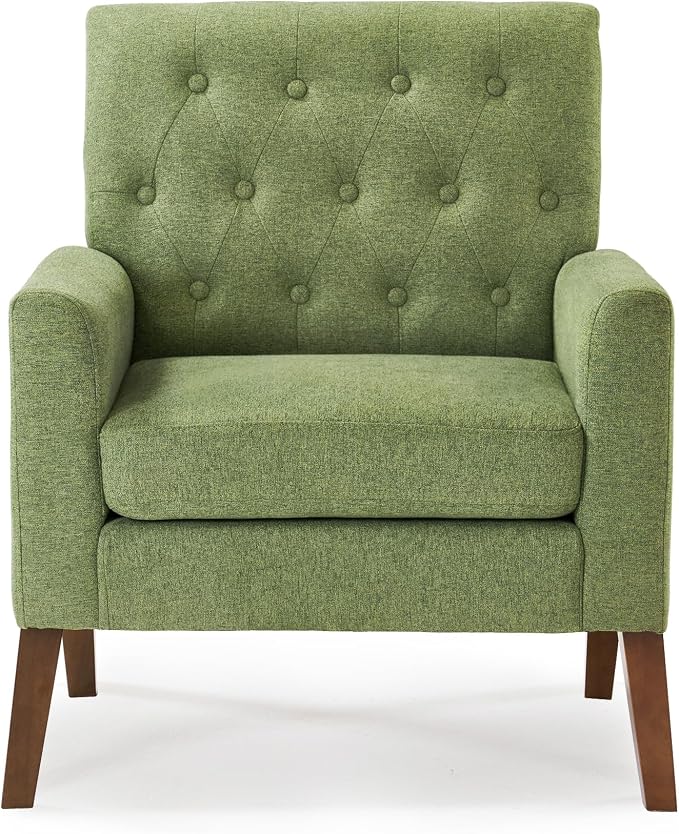 LUE BONA Linen Accent Chair 18.5" H, Upholstered Button Tufted Arm Chair, Comfy Living Room Chair with Arms, Modern Armchairs for Bedroom, Living Room, Avocado Green