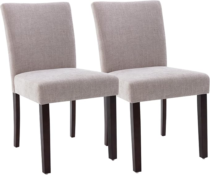 Watson & Whitely Modern Upholstered Dining Chairs, Set of 4, Fabric in Grey | Solid Wood Legs, Padded Seat, Low Back, Modern Armless Parsons Chair for Kitchen, Dining Room, Restaurant