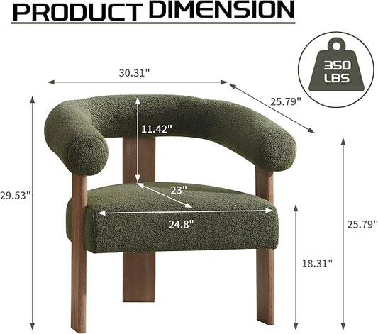 VKNOW Accent Chair Living Room Chairs Set of 2, Modern Upholstered Arm Chair with Solid Wood Legs, Comfy Barrel Accent Chairs for Living Room, Bedroom, Green