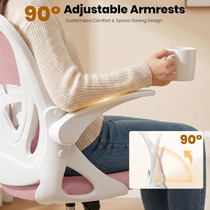 Primy Drafting Chair Tall Office Chair with Flip-up Armrests Executive Ergonomic Computer Standing Desk Chair with Lumbar Support and Adjustable Footrest Ring (Rose Quartz)
