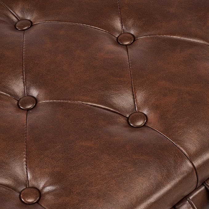 Furniliving 63” End of Bed Storage Bench, Bedroom Bench with Button-Tufted, Upholstered Storage Ottoman Benches Window Bench with Storage, Leather Bench for Living Room, Entryway, PU, Darkbrown